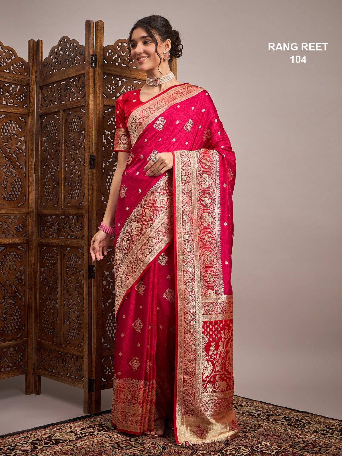 Bridal Style Double Shade Rani Pink Banarasi Saree With Heritage Floral Zari Border