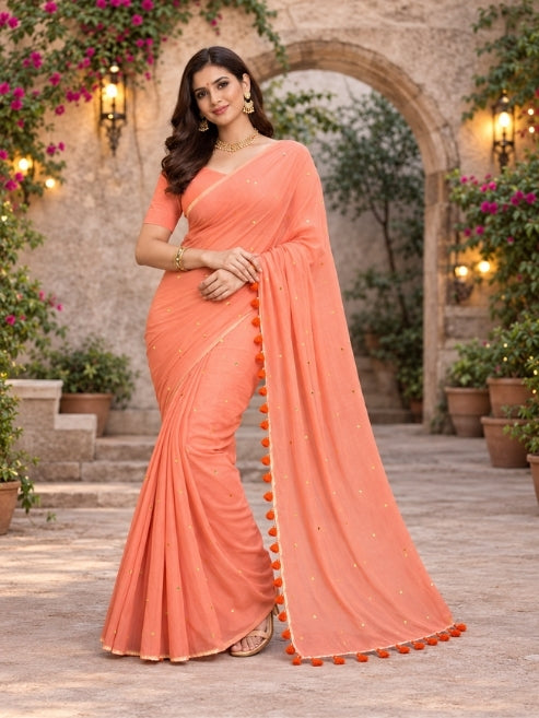 Rashmika Style Sitara  Linen Cottan  Saree 6.3m with Blouse for Fancy Look