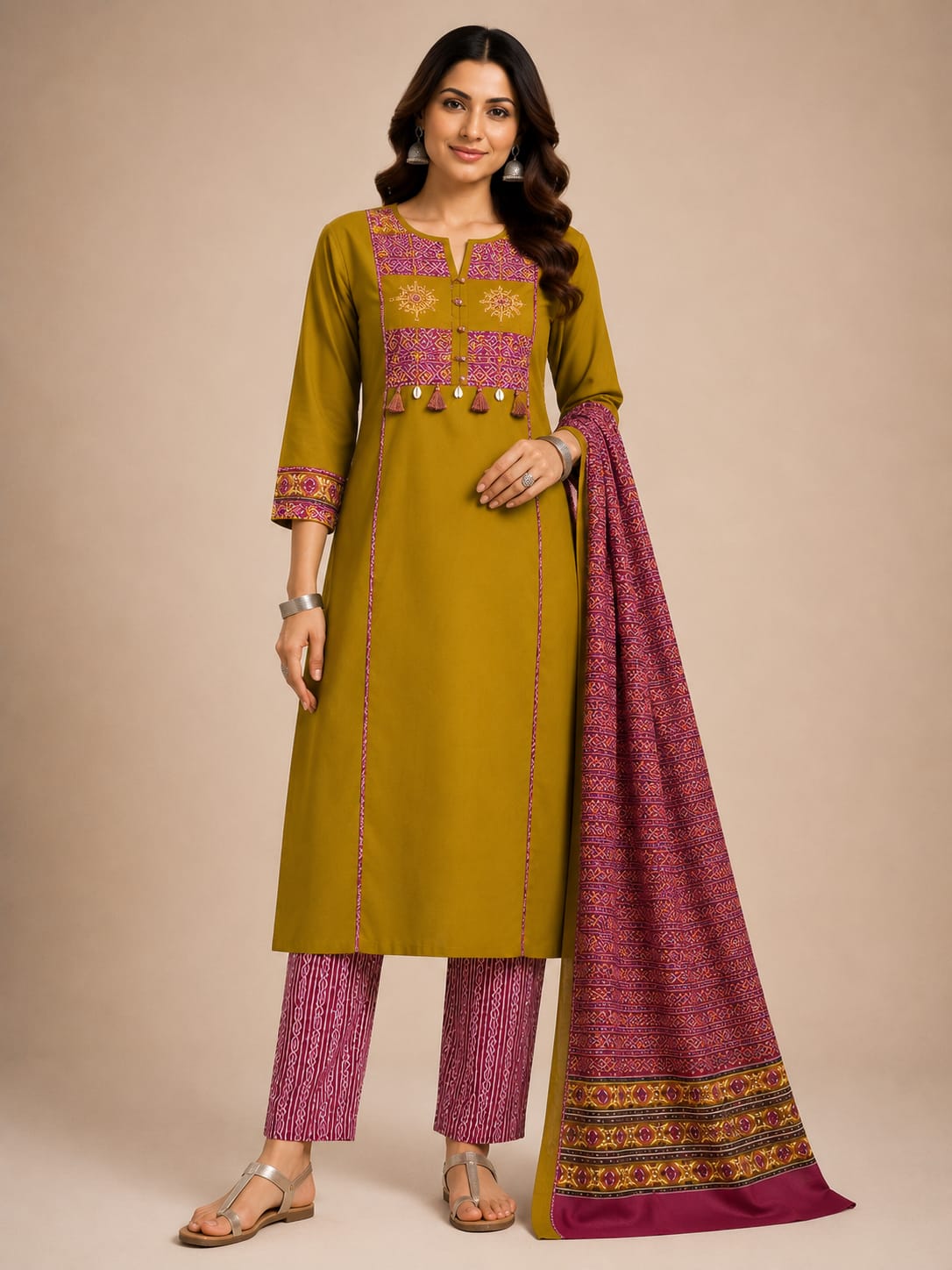 Pure Cotton Ajrakh Print with Tassel Detailing