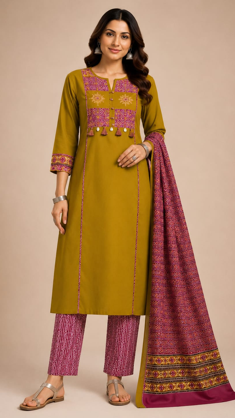 Pure Cotton Ajrakh Print with Tassel Detailing
