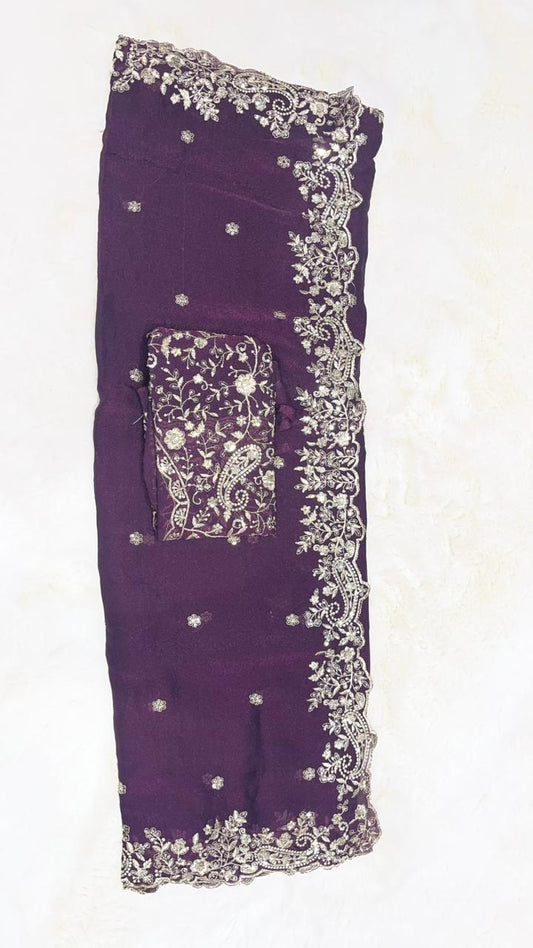 Zimi zoo Embroidered Cut Work Saree with Designer Blouse 04