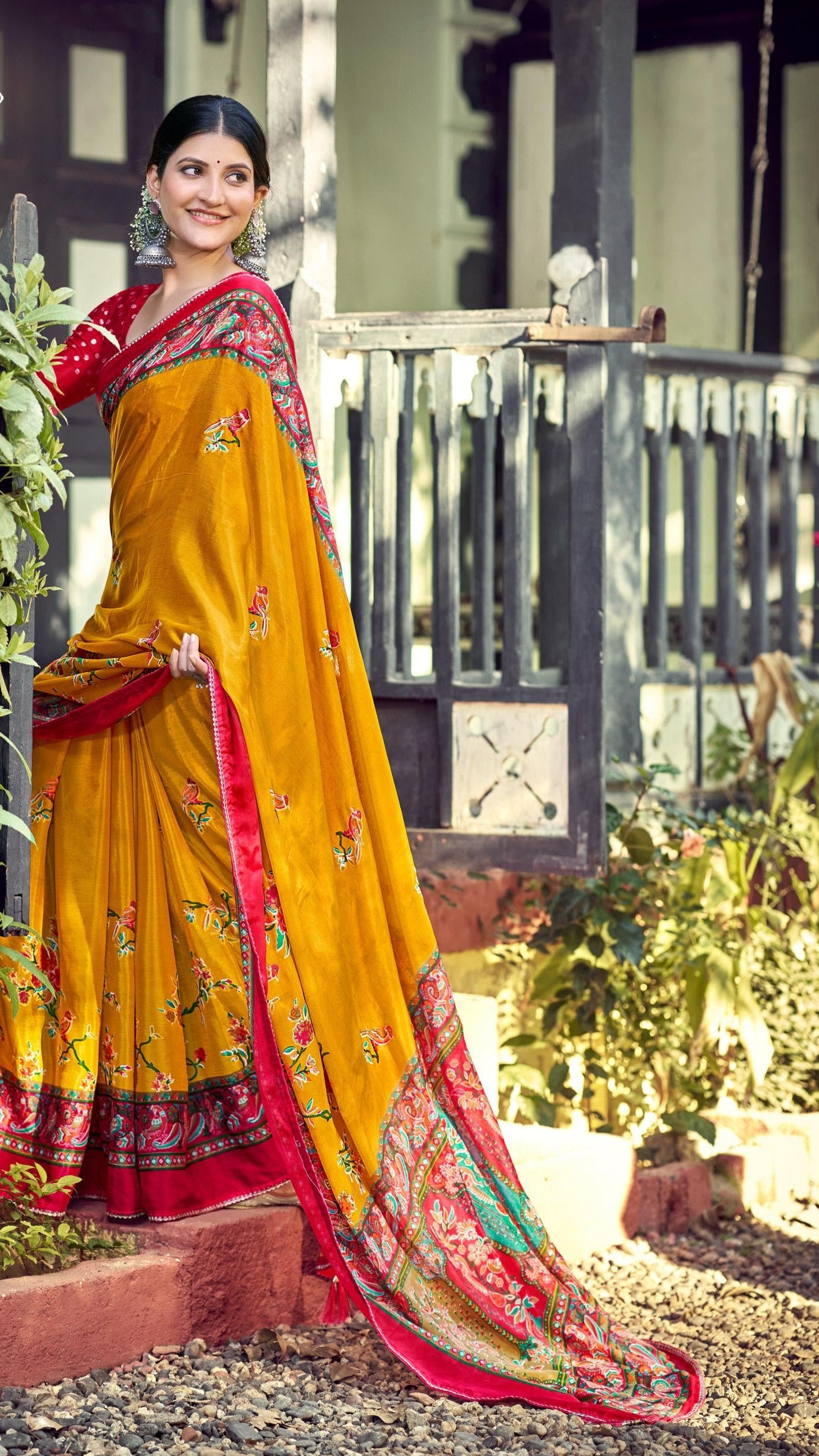Mustard Yellow Festive Synthetic Silk Saree with Designer Border
