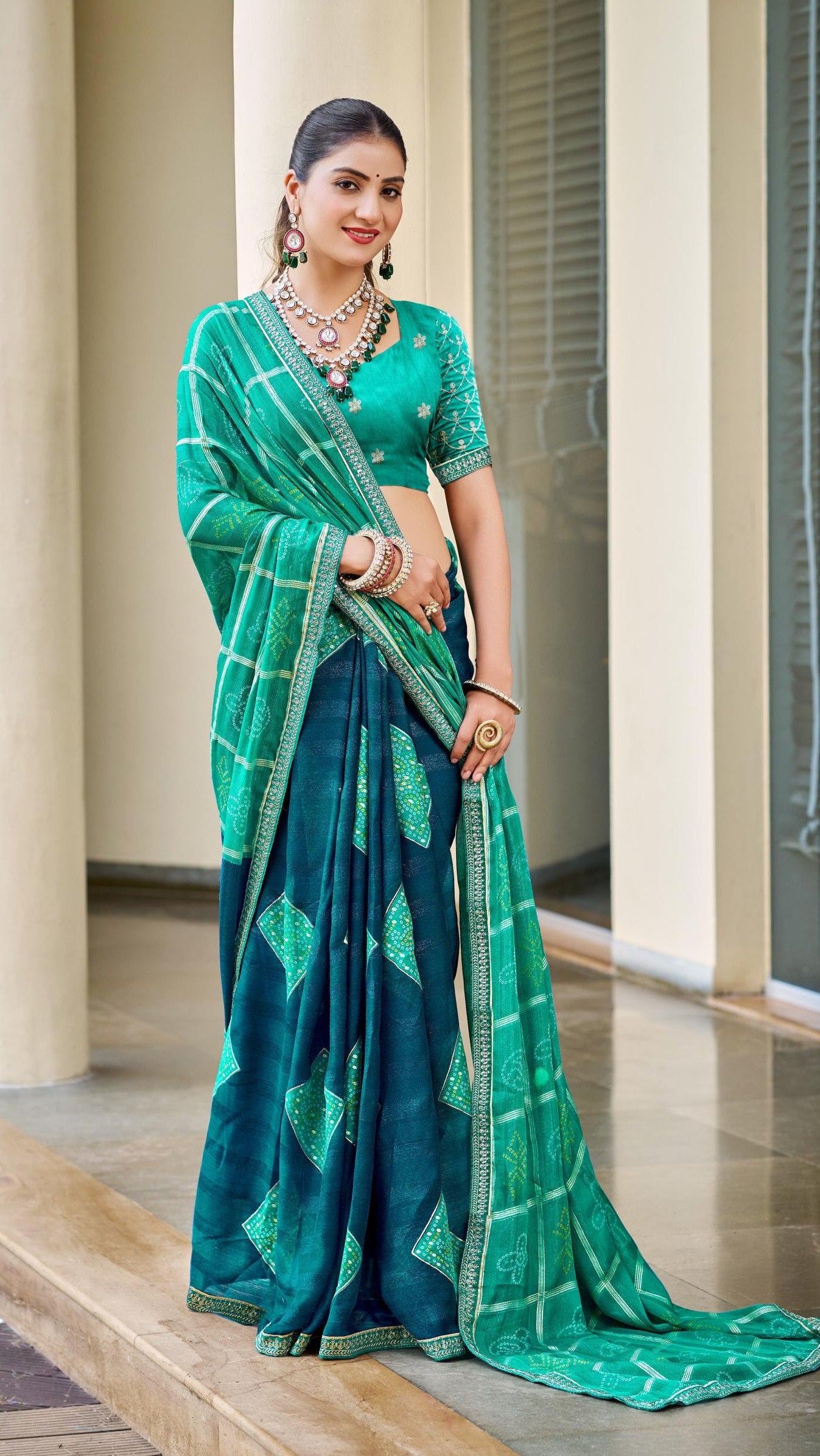 Aqua blue teal premium daily wear saree for women