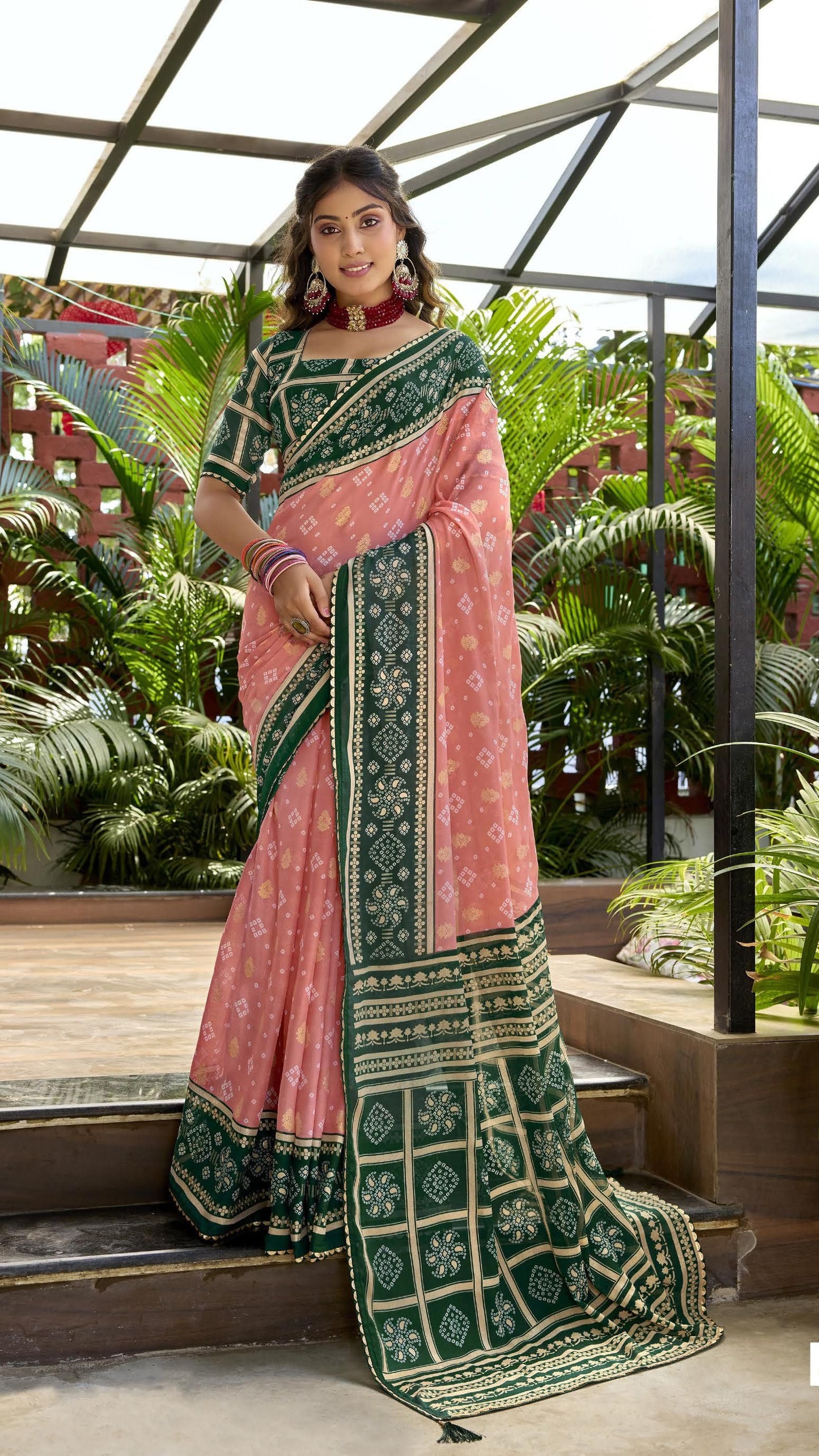 Fancy Pattern Georgette Bandhani Saree with Foil Print & Printed Blouse | Daily & Office Wear | Krishna Textile Market