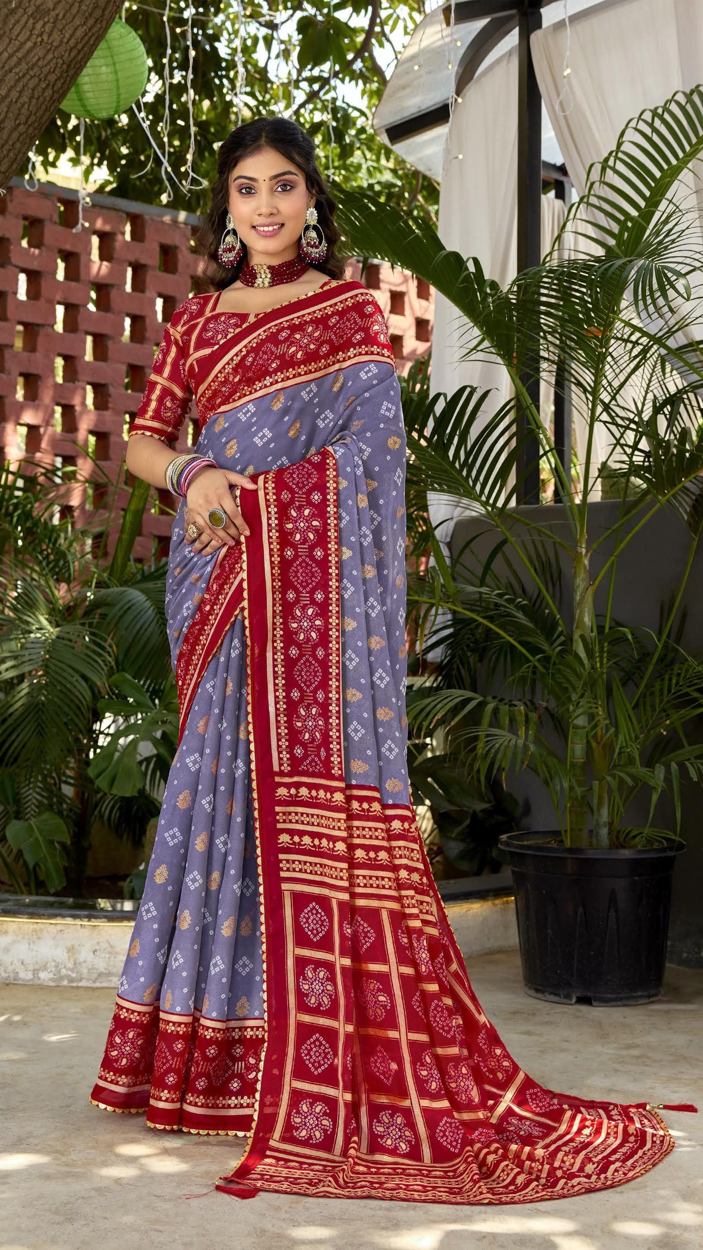 Fancy Pattern Georgette Bandhani Saree with Foil Print & Printed Blouse | Daily & Office Wear | Krishna Textile Market