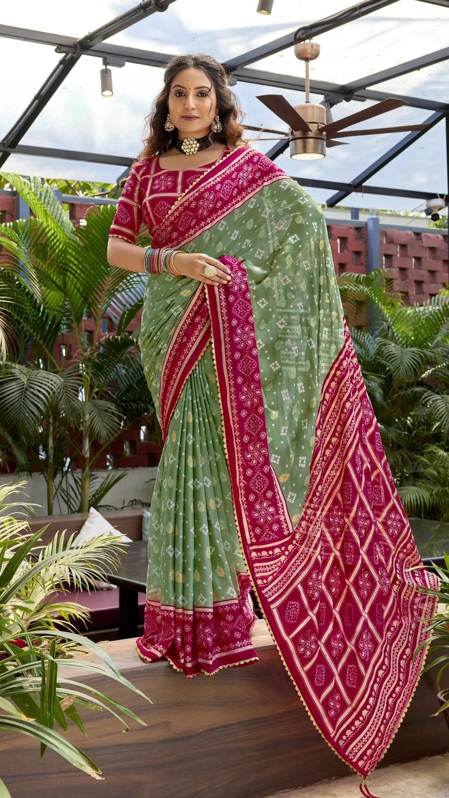 Fancy Pattern Georgette Bandhani Saree with Foil Print & Printed Blouse | Daily & Office Wear | Krishna Textile Market