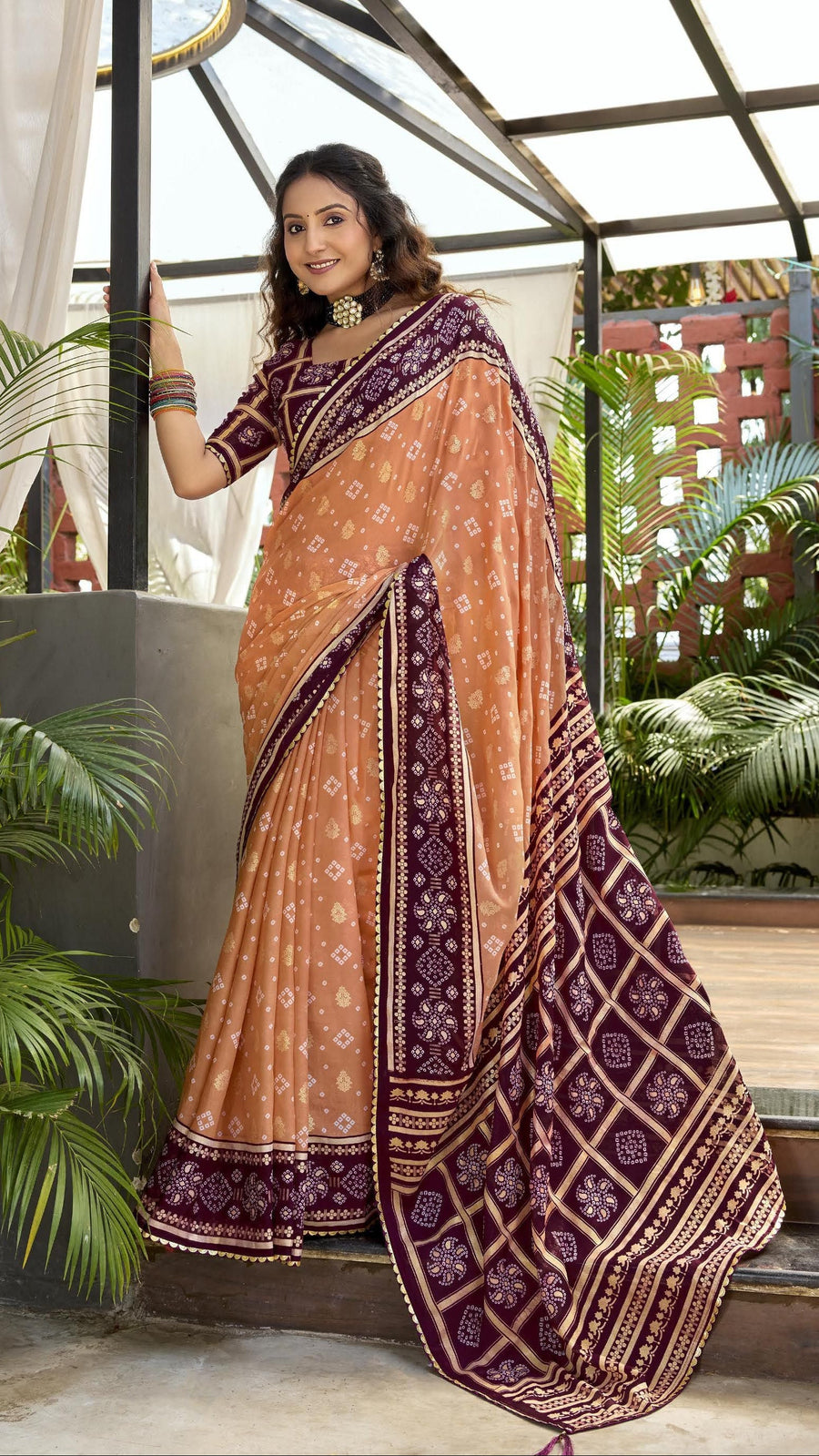 Fancy Pattern Georgette Bandhani Saree with Foil Print & Printed Blouse | Daily & Office Wear | Krishna Textile Market