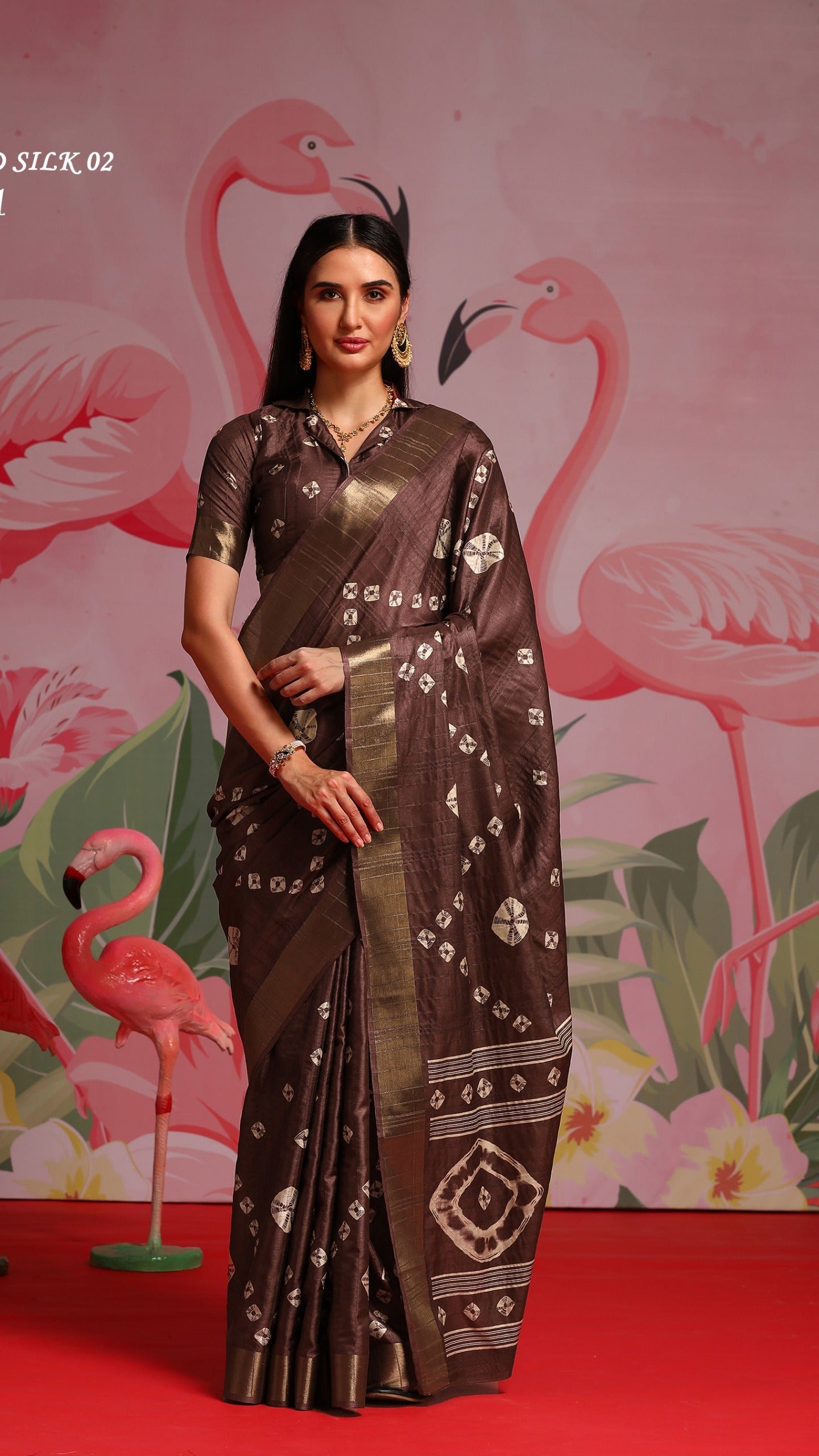Coffee brown cotton silk saree with golden woven border, ethnic butti design and elegant traditional look by Krishna Textile Market