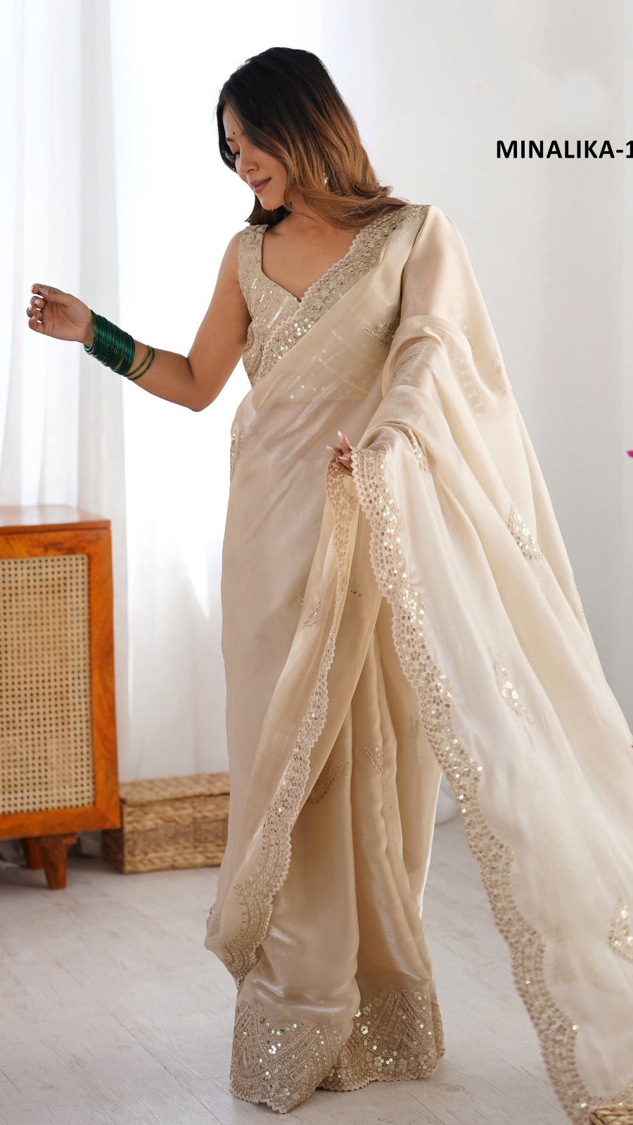 Soft Satin Crepe Silk Saree With Heavy Embroidery Sequins Border & Designer Embroidered Blouse | KTM
