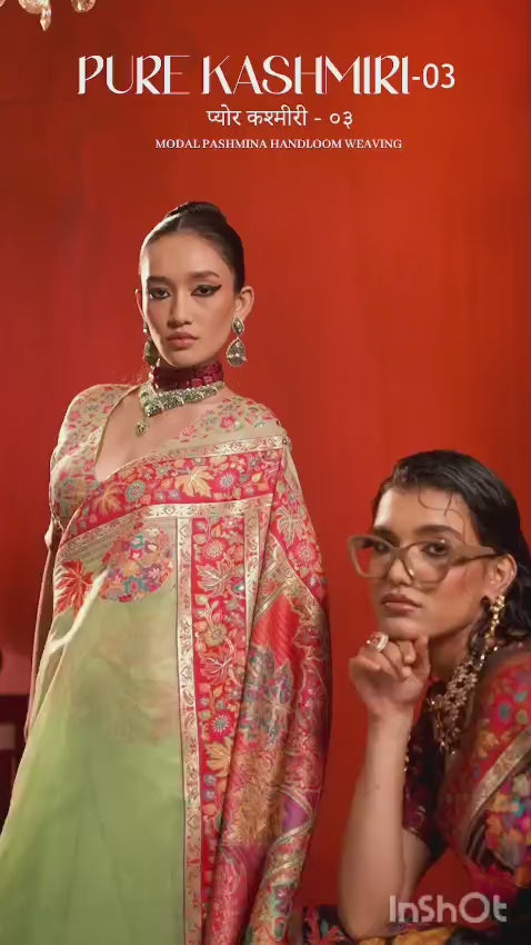 Pure Kashmiri Modal Pashmina Handloom Weaving Saree