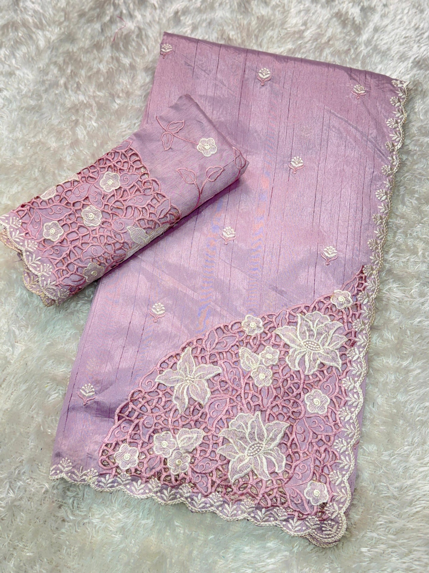 Designer Soundarya Tusser Cotton Embroidered Cutwork Saree For Women