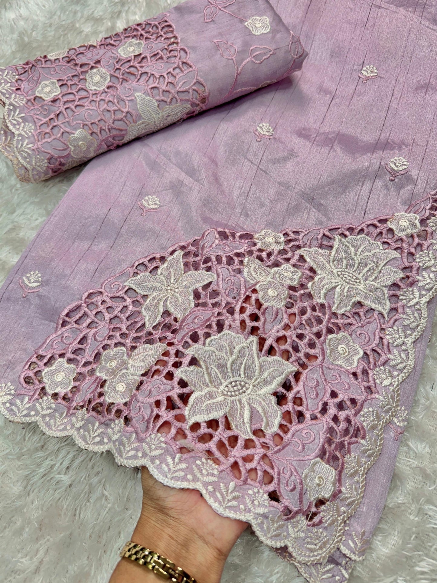 Designer Soundarya Tusser Cotton Embroidered Cutwork Saree For Women