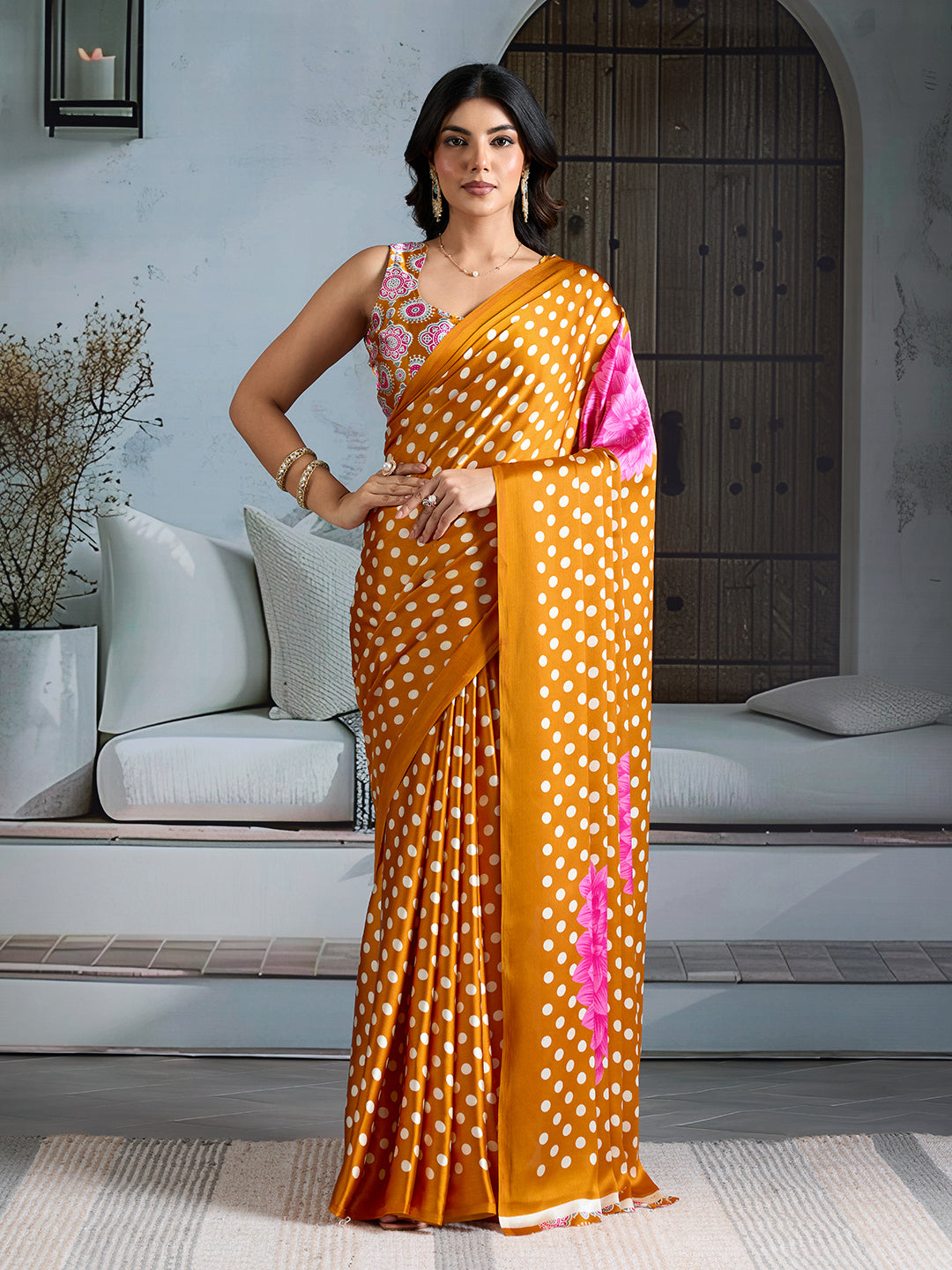 yellow printed saree by krishna textiles market 
