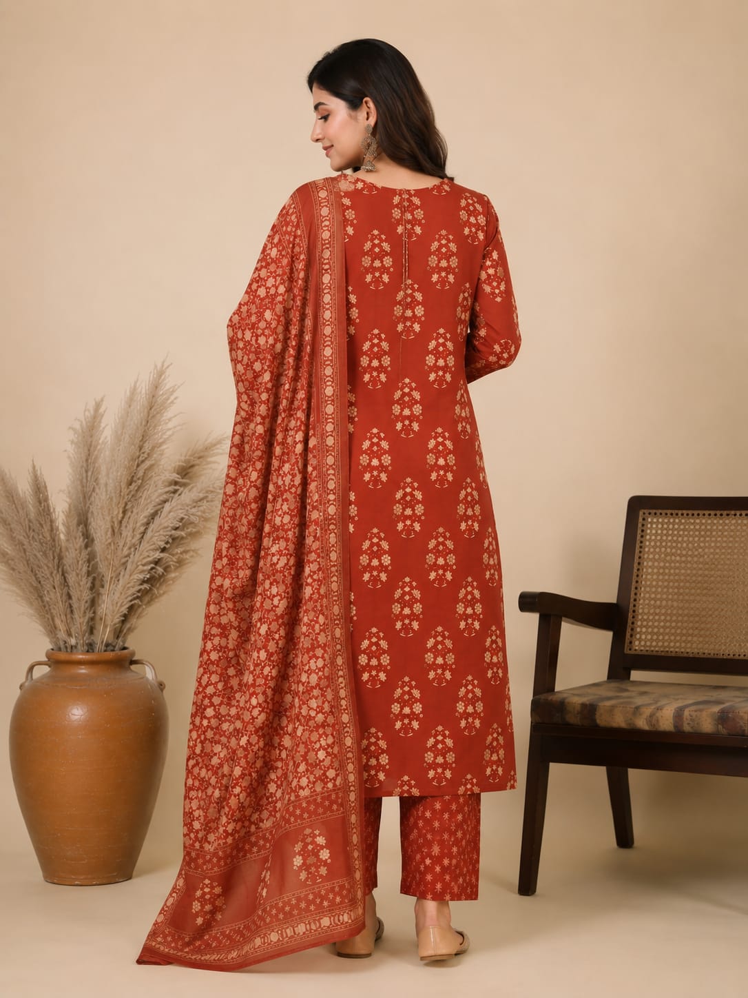 Jaipuri Pure Cotton 3 Piece Suit Set for Women | Kurti Pant Dupatta