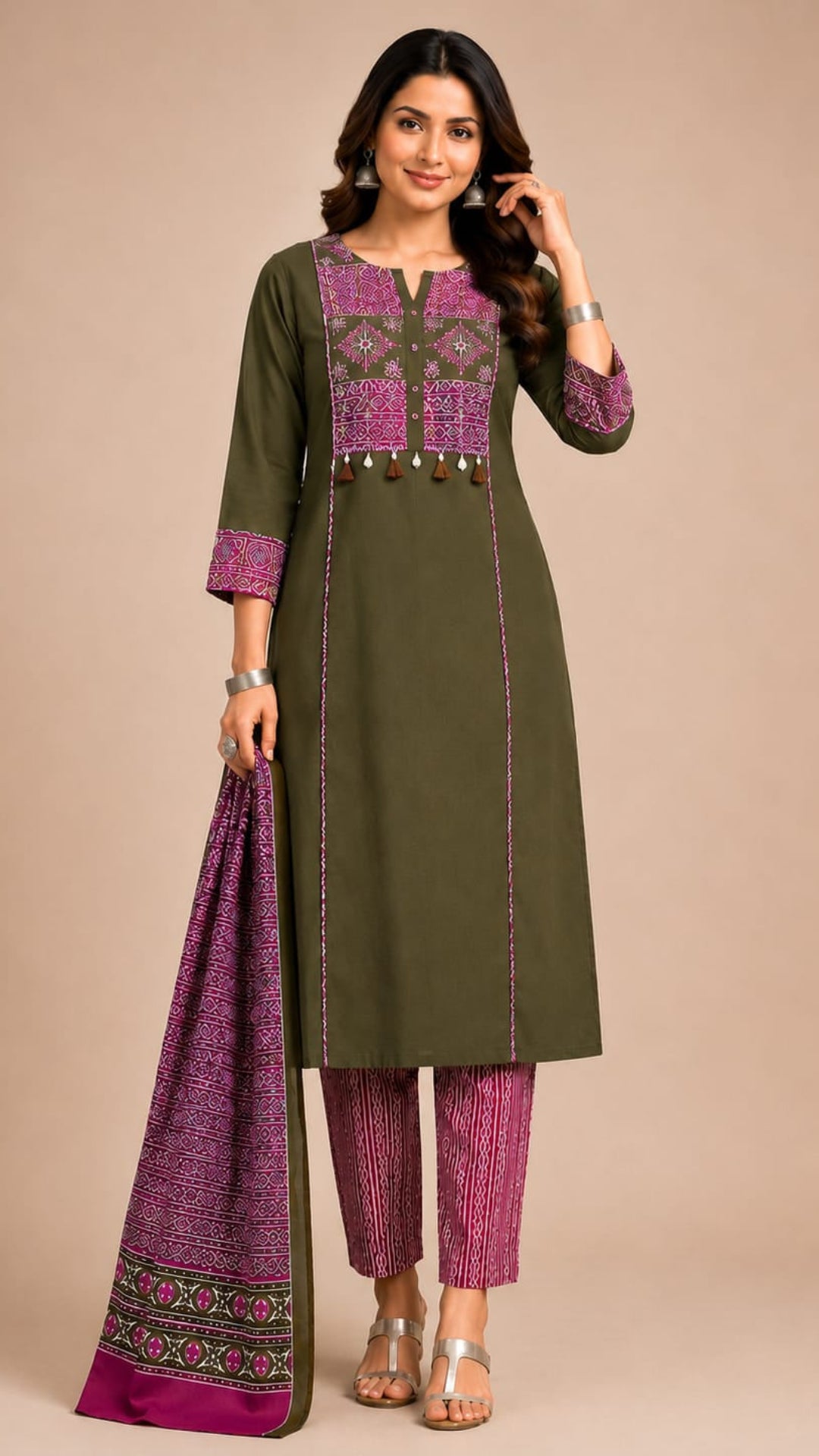 Pure Cotton Ajrakh Print with Tassel Detailing