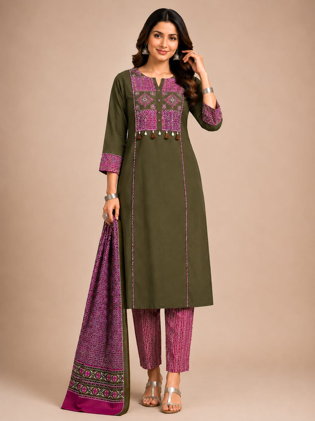 Pure Cotton Ajrakh Print with Tassel Detailing