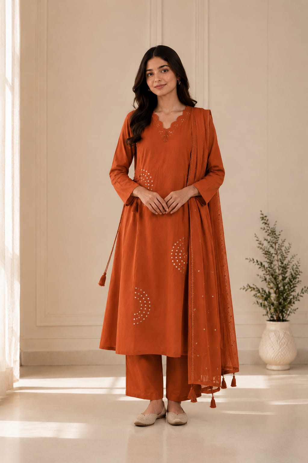 Pure Cotton Embroidered Anarkali Kurta set with mirror work